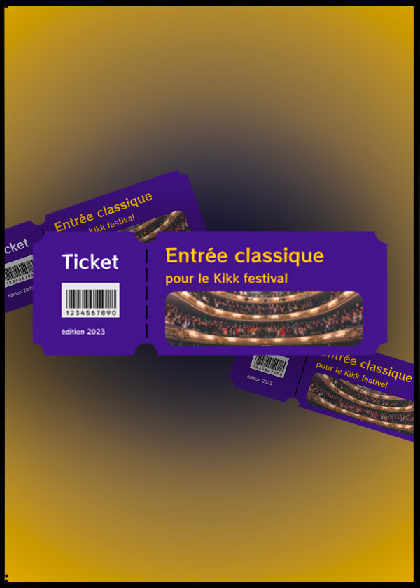 Un poster affichant des tickets pour le Kikk Festival