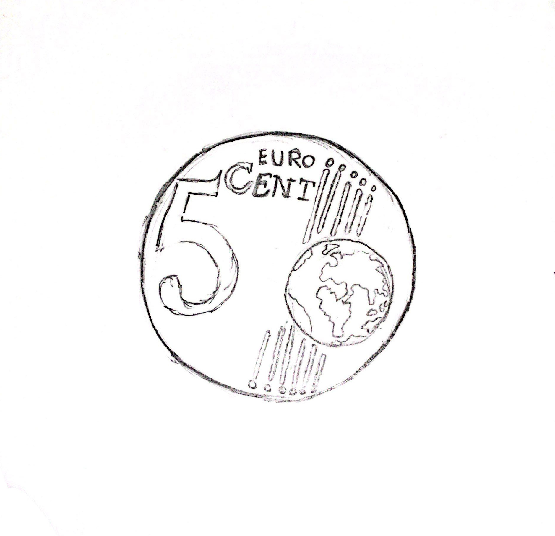 Une pièce de 5cents dessinée sur papier